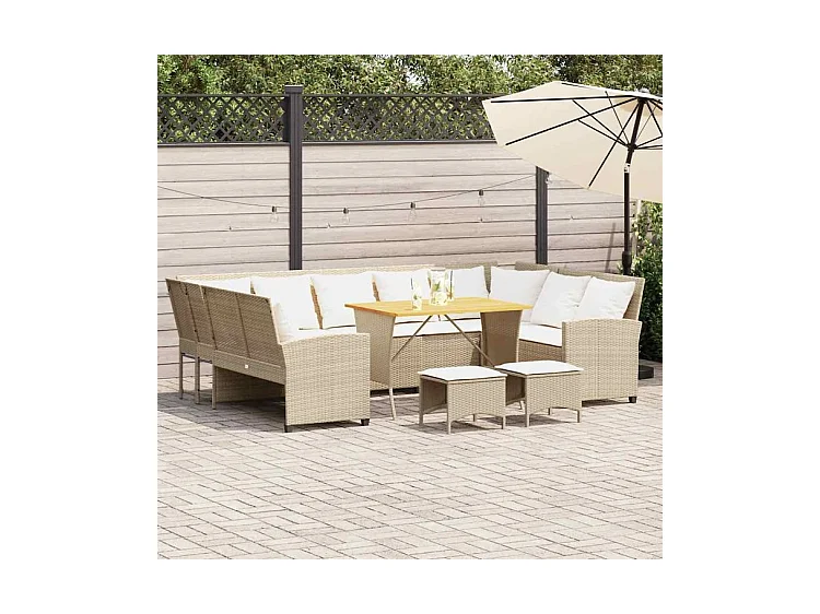 Salon de jardin avec coussins 4 pcs beige résine tressée