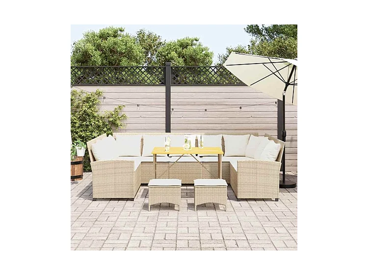 Salon de jardin avec coussins 4 pcs beige résine tressée