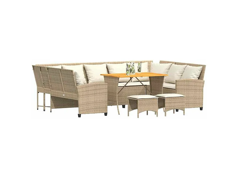 Salon de jardin avec coussins 4 pcs beige résine tressée