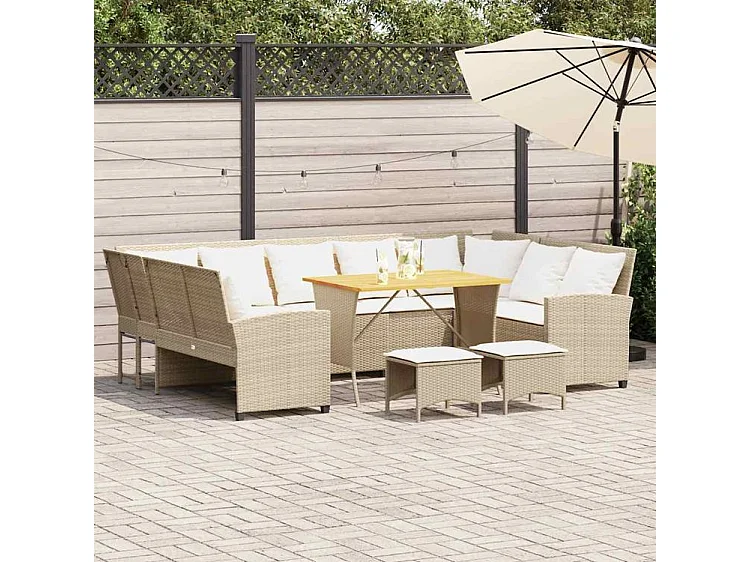 Salon de jardin avec coussins 4 pcs beige résine tressée