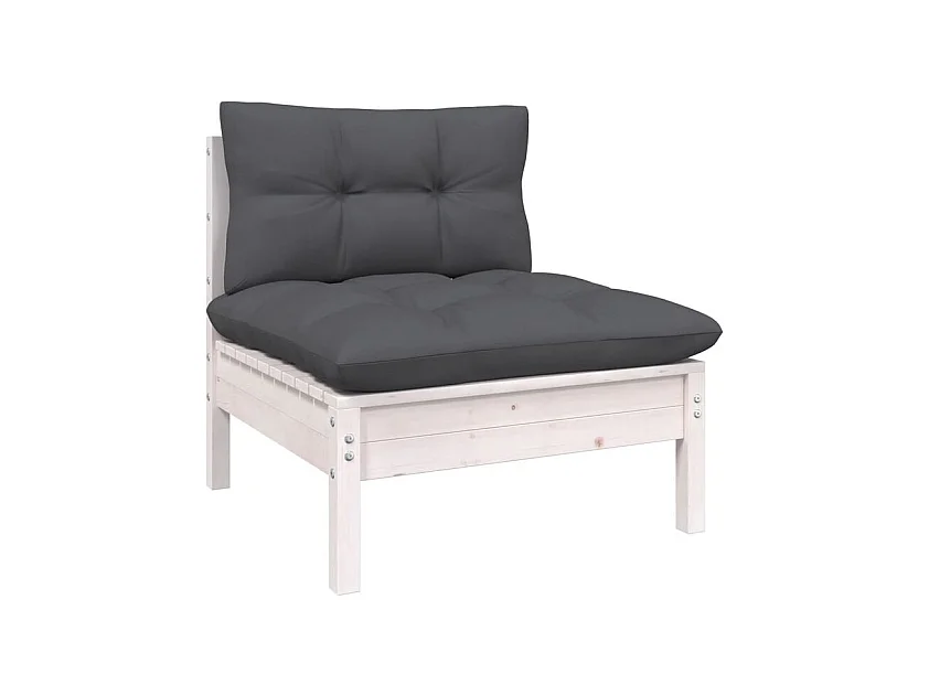 Salon de jardin 6 pcs avec coussins Blanc Bois de pin