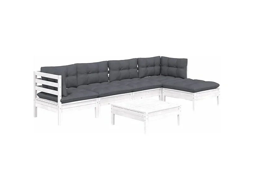 Salon de jardin 6 pcs avec coussins Blanc Bois de pin