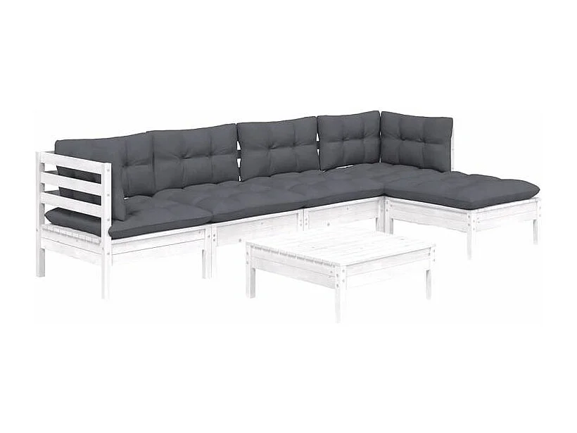 Salon de jardin 6 pcs avec coussins Blanc Bois de pin