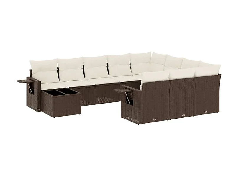 Salon de jardin et coussins 11 pcs marron résine tressée