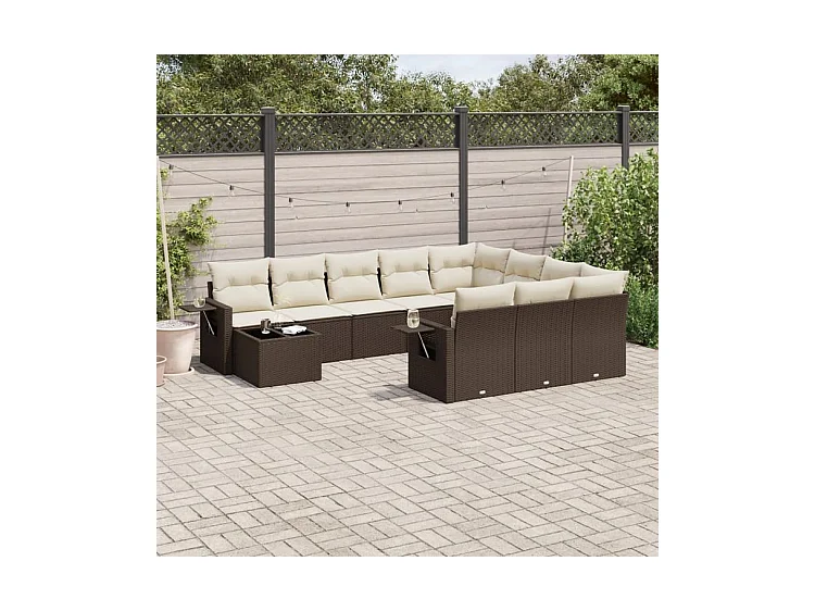 Salon de jardin et coussins 11 pcs marron résine tressée