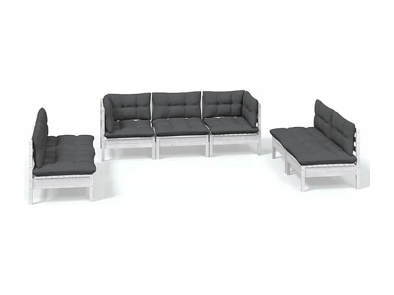 Salon de jardin 7 pcs avec coussins bois de pin massif