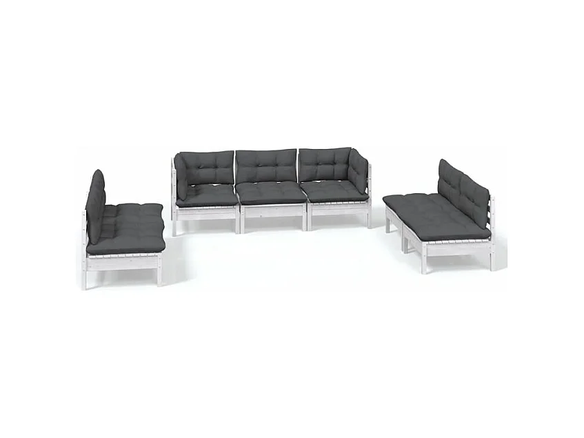 Salon de jardin 7 pcs avec coussins bois de pin massif
