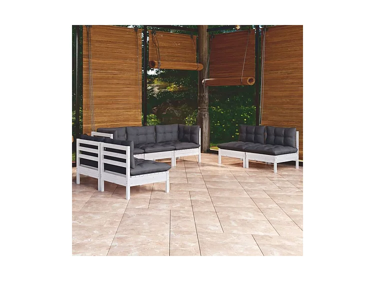 Salon de jardin 7 pcs avec coussins bois de pin massif
