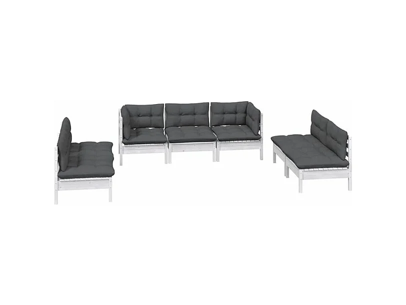 Salon de jardin 7 pcs avec coussins bois de pin massif