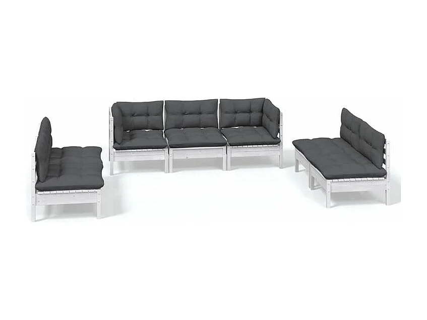 Salon de jardin 7 pcs avec coussins bois de pin massif