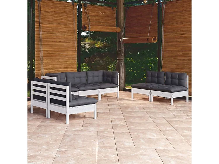 Salon de jardin 7 pcs avec coussins bois de pin massif