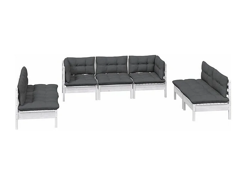 Salon de jardin 7 pcs avec coussins bois de pin massif