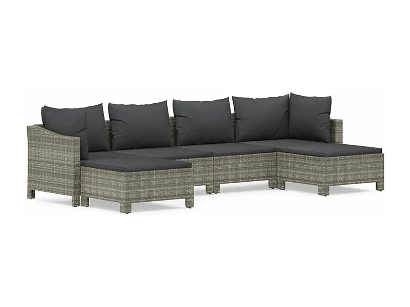 Salon de jardin 6 pcs avec coussins Gris Résine tressée