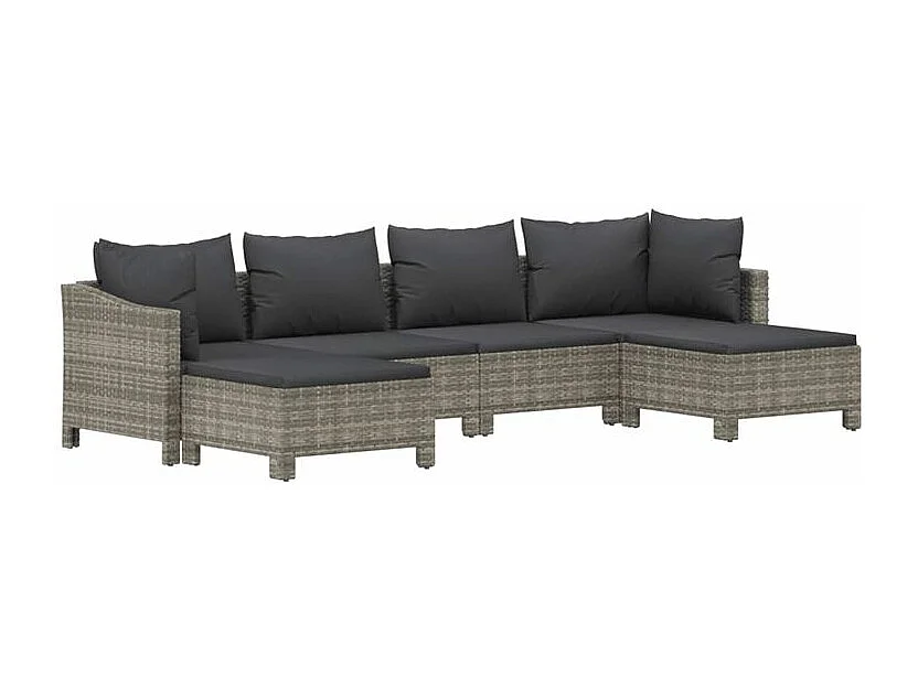 Salon de jardin 6 pcs avec coussins Gris Résine tressée