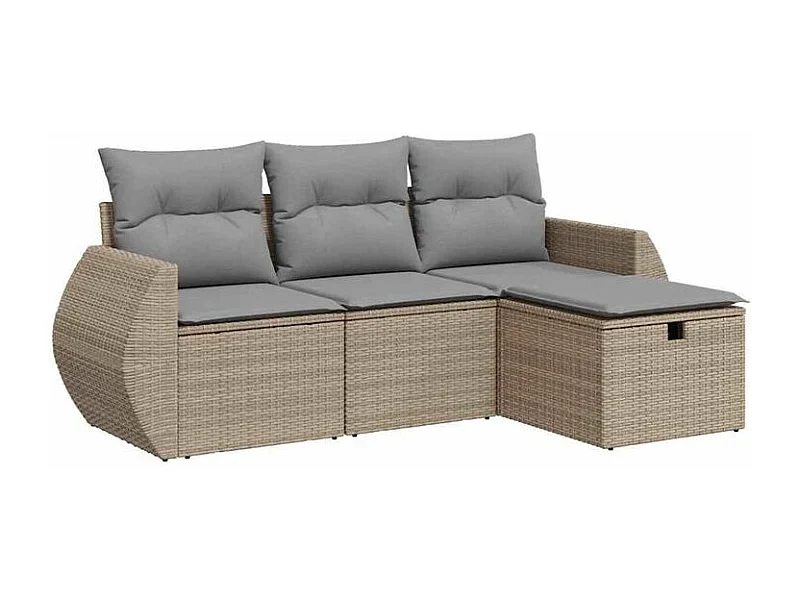 Salon de jardin avec coussins 4 pcs beige résine tressée