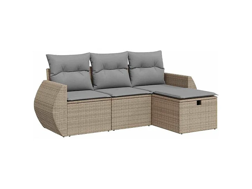 Salon de jardin avec coussins 4 pcs beige résine tressée