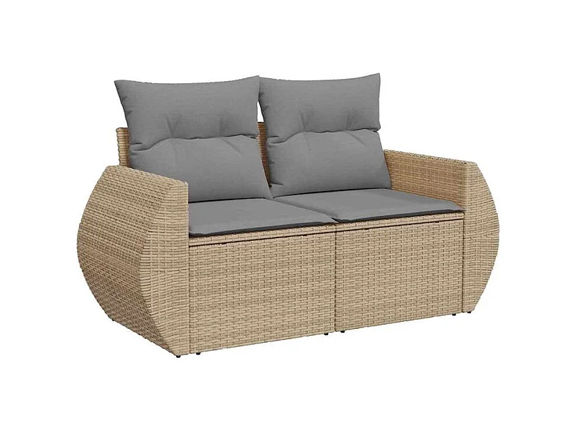 Salon de jardin avec coussins 4 pcs beige résine tressée