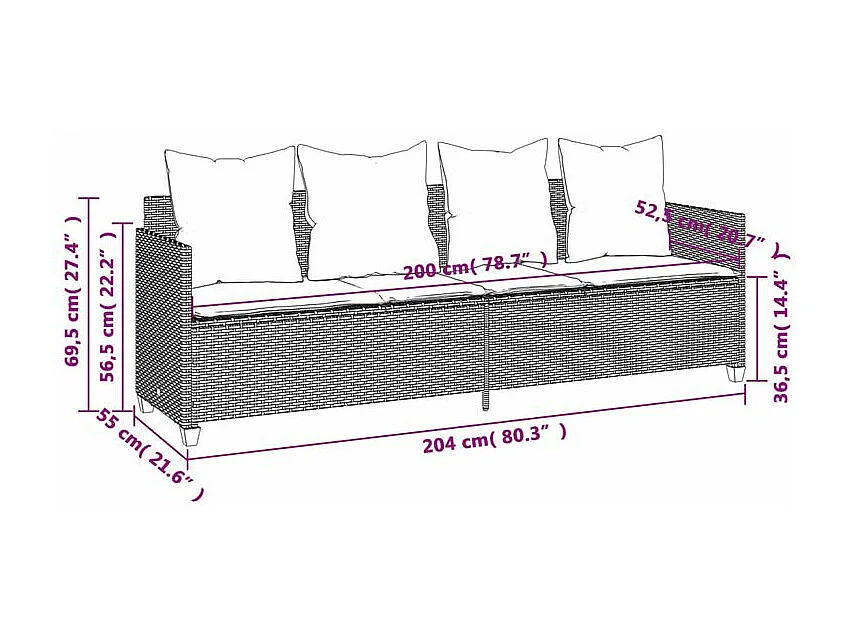 Salon de jardin 5 pcs avec coussins noir résine tressée
