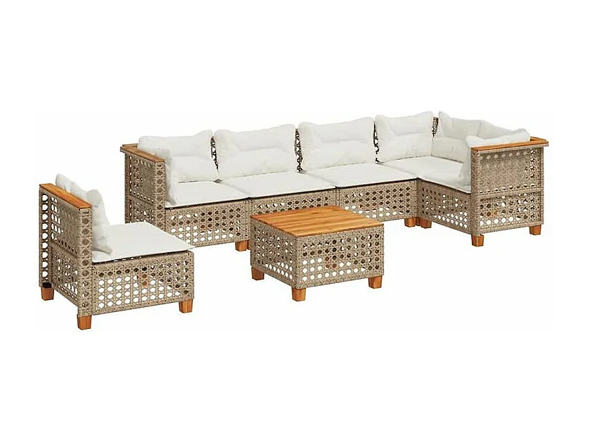 Salon de jardin avec coussins 7 pcs beige résine tressée
