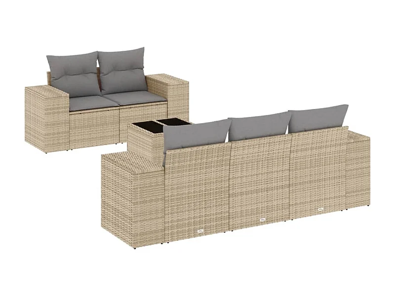 Salon de jardin avec coussins 6 pcs beige résine tressée