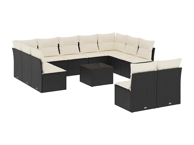 Salon de jardin 12 pcs avec coussins noir résine tressée