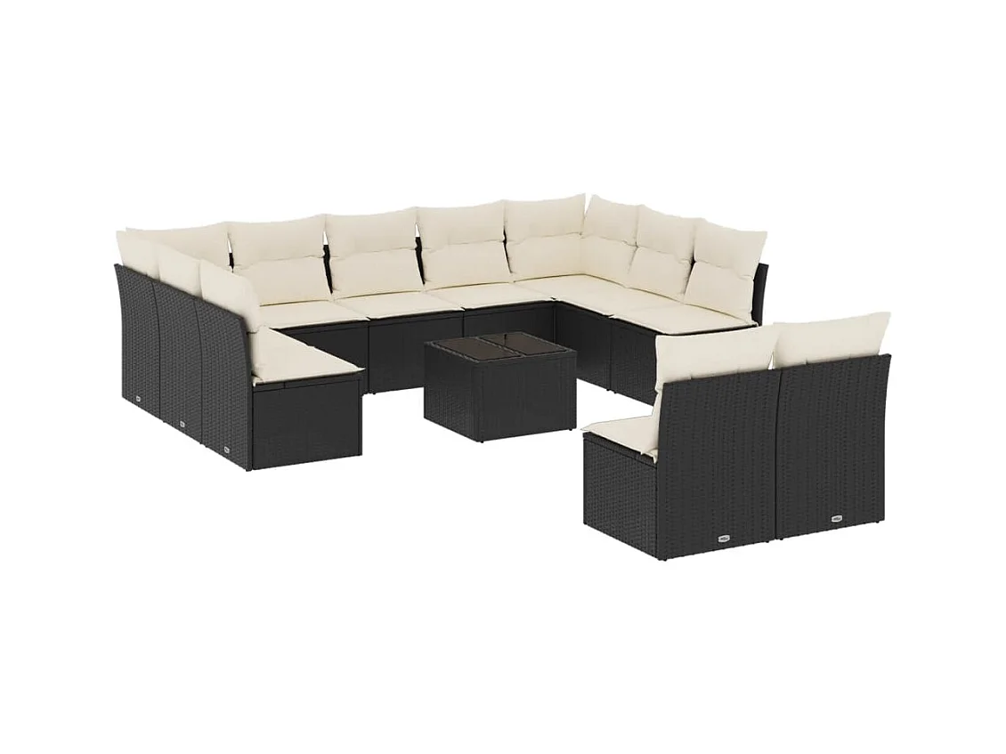 Salon de jardin 12 pcs avec coussins noir résine tressée