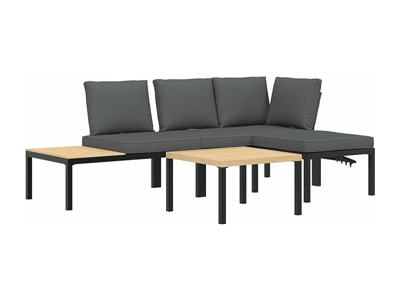 Salon de jardin 4 pcs avec coussins noir aluminium