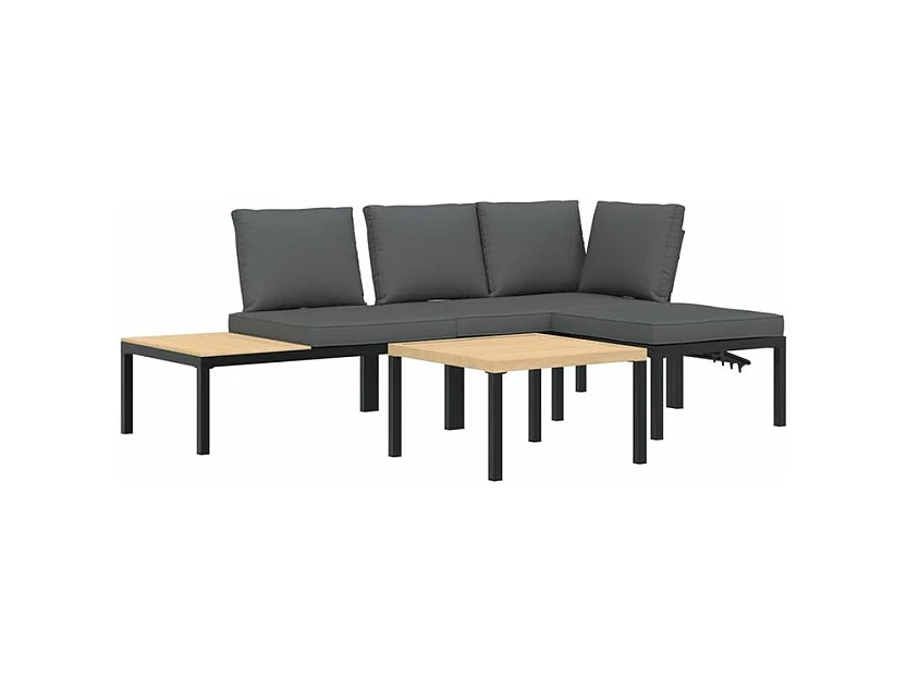 Salon de jardin 4 pcs avec coussins noir aluminium