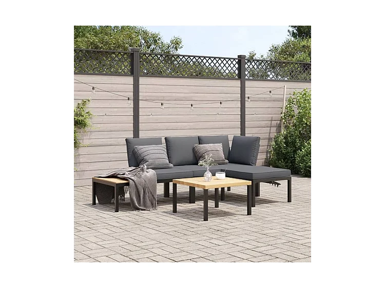 Salon de jardin 4 pcs avec coussins noir aluminium
