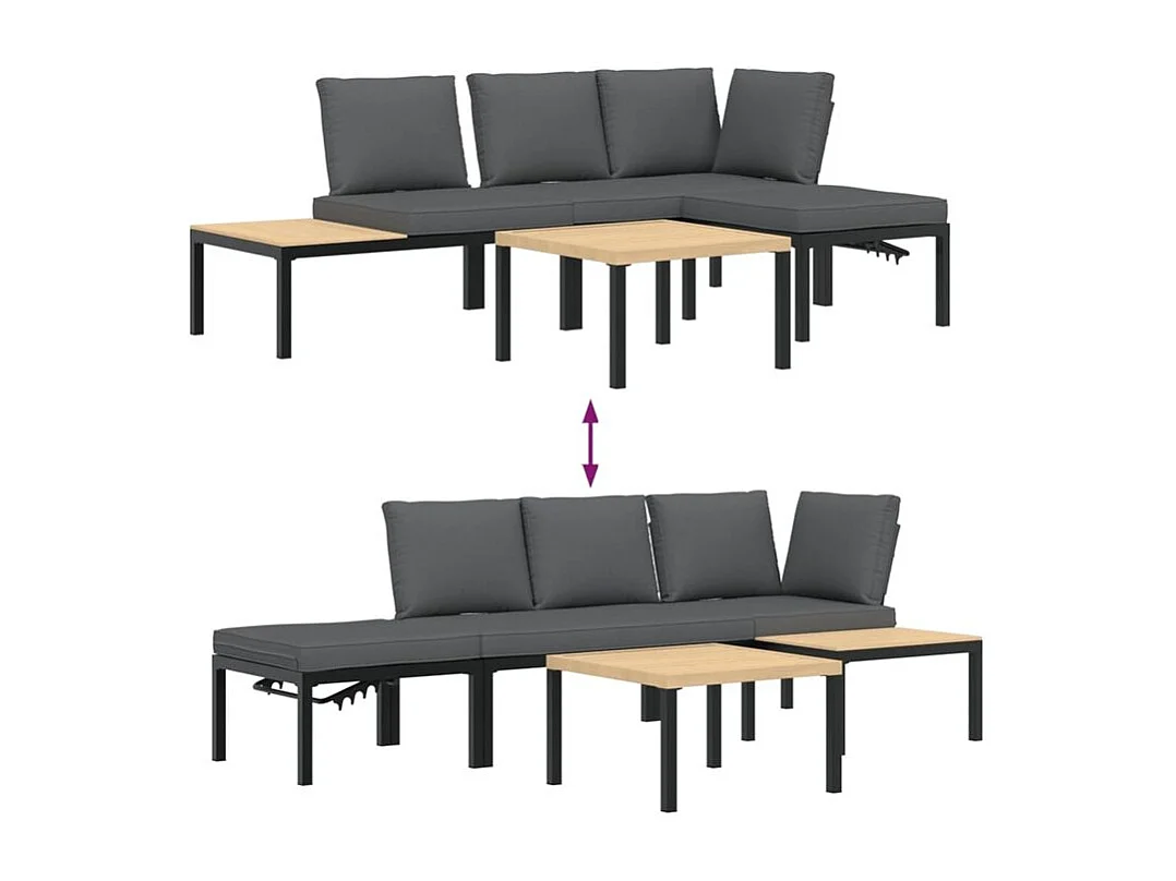 Salon de jardin 4 pcs avec coussins noir aluminium