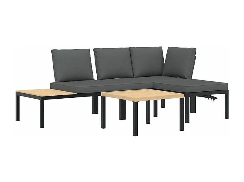 Salon de jardin 4 pcs avec coussins noir aluminium