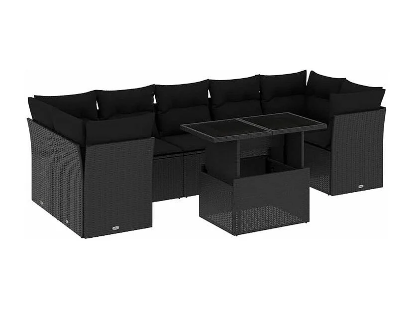 Salon de jardin 8 pcs avec coussins noir résine tressée