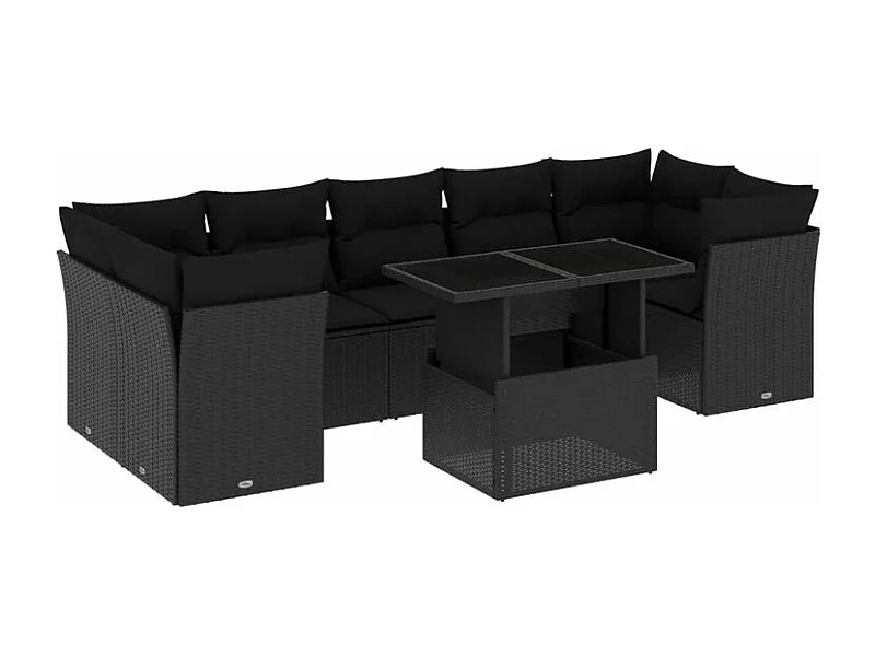Salon de jardin 8 pcs avec coussins noir résine tressée