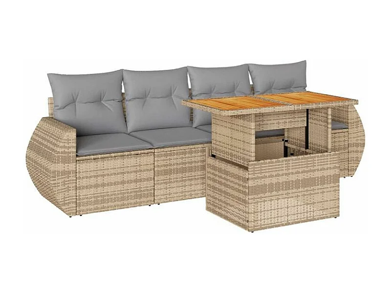 Salon de jardin avec coussins 5 pcs beige résine tressée