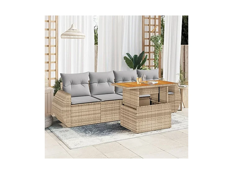 Salon de jardin avec coussins 5 pcs beige résine tressée