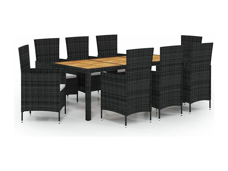Mobilier à dîner de jardin 9pcs et coussins résine tressée noir