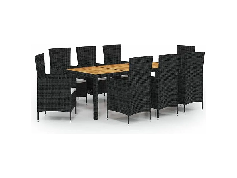 Mobilier à dîner de jardin 9pcs et coussins résine tressée noir