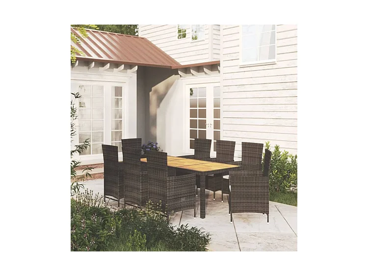 Mobilier à dîner de jardin 9pcs et coussins résine tressée noir