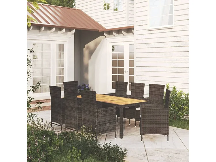 Mobilier à dîner de jardin 9pcs et coussins résine tressée noir