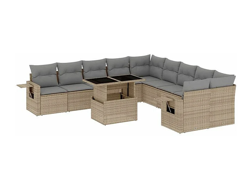 Salon de jardin 11 pcs avec coussins beige résine tressée