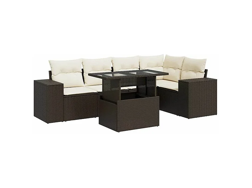 Salon de jardin avec coussins 6 pcs marron résine tressée