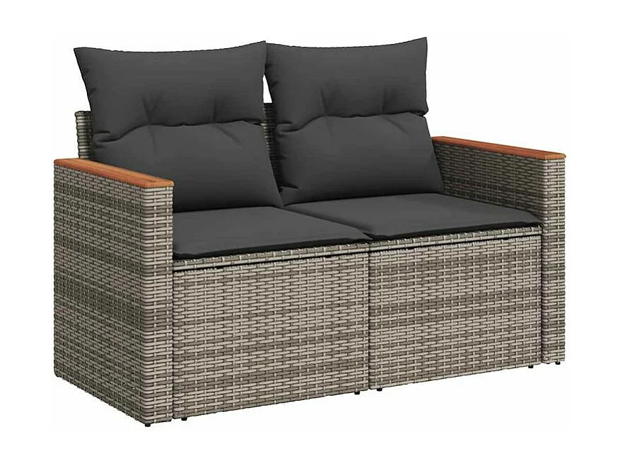 Salon de jardin avec coussins 7 pcs gris résine tressée acacia