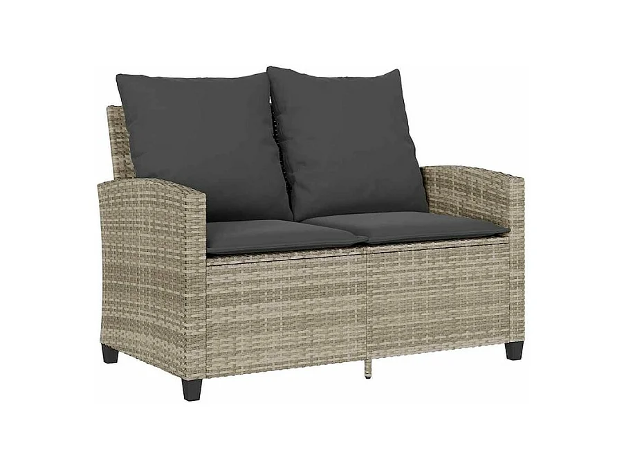 Canapé de jardin 2places coussins et table gris clair polyrotin