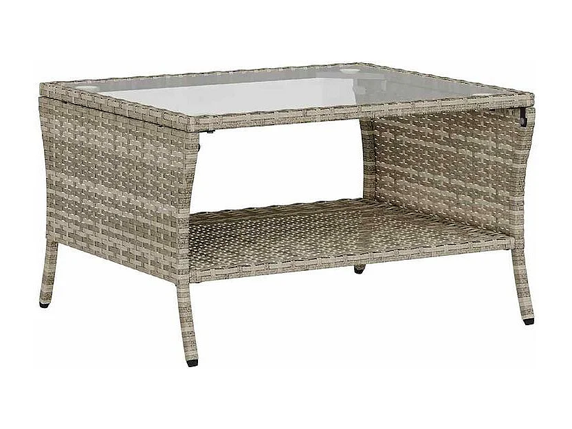 Canapé de jardin 2places coussins et table gris clair polyrotin