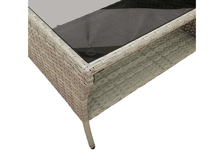 Canapé de jardin 2places coussins et table gris clair polyrotin