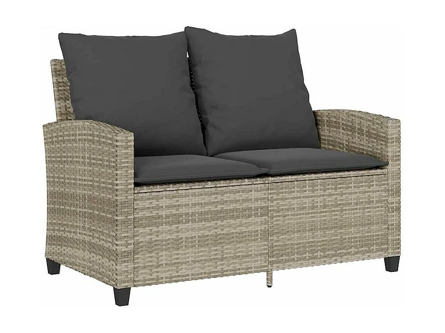 Canapé de jardin 2places coussins et table gris clair polyrotin