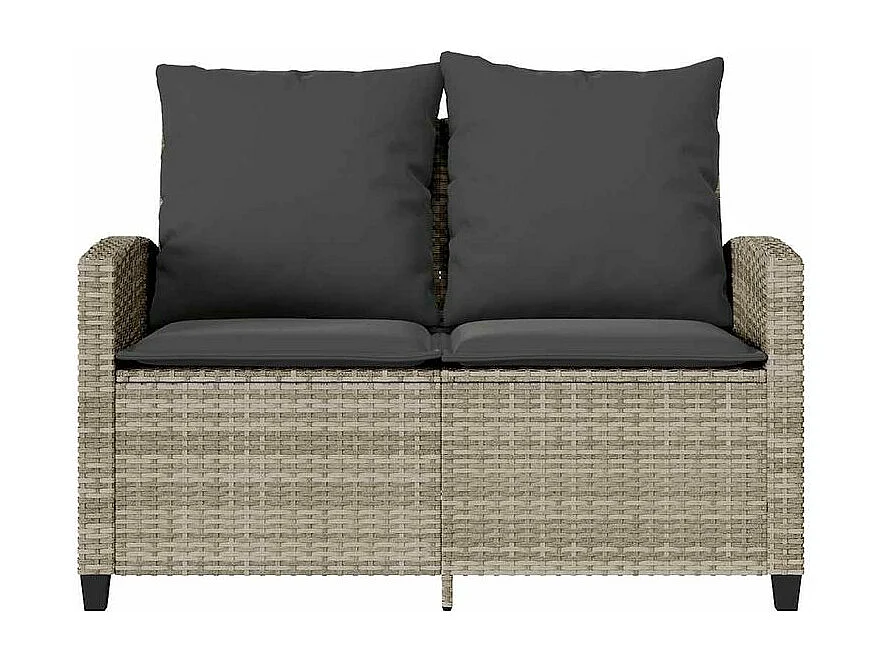 Canapé de jardin 2places coussins et table gris clair polyrotin