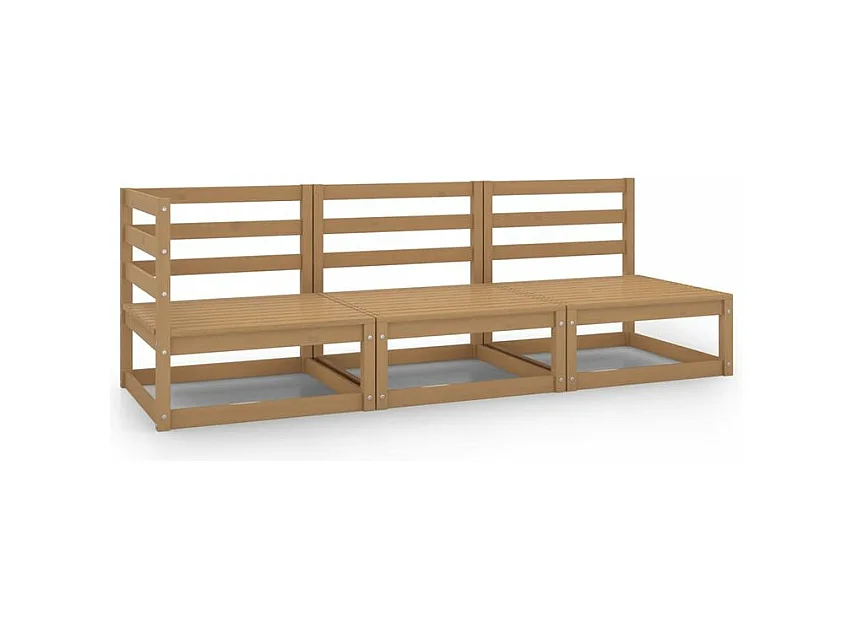 Salon de jardin 3 pcs marron miel bois de pin massif