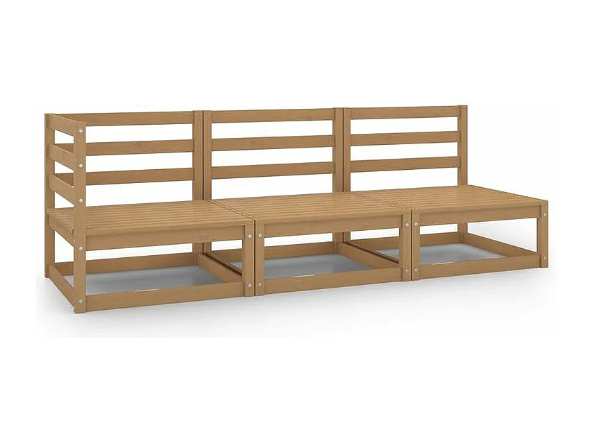 Salon de jardin 3 pcs marron miel bois de pin massif