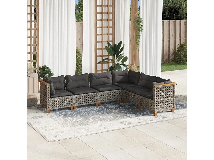 Salon de jardin 6 pcs avec coussins gris résine tressée